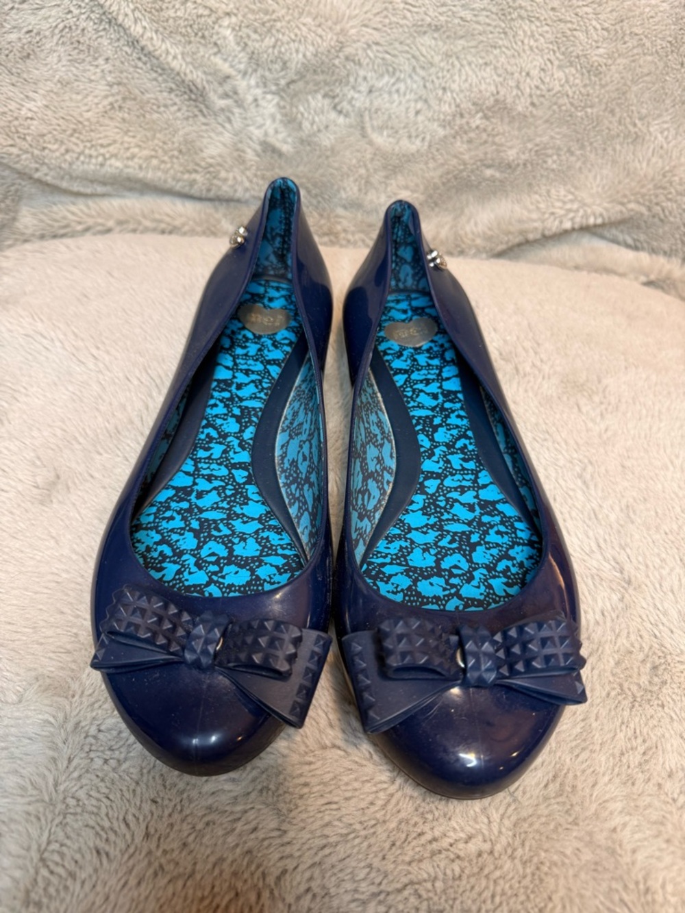 Mini Melissa Navy Bow-Topped Jelly Ballet Flats